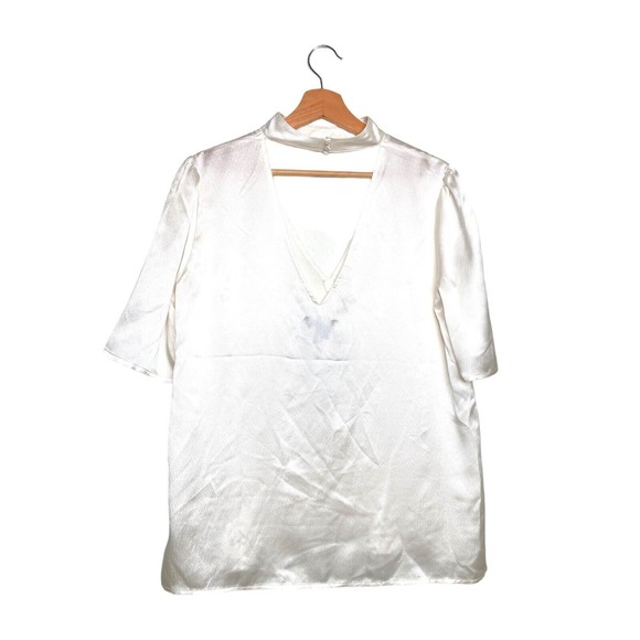 PAIGE Women's Cateline Silk Choker Blouse Short Sleeve Top White Size Medium NWT - Picture 4 of 12